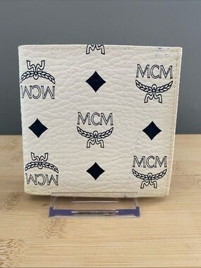 MCM Visetos Leather White/Blue Monogram Bifold Wallet